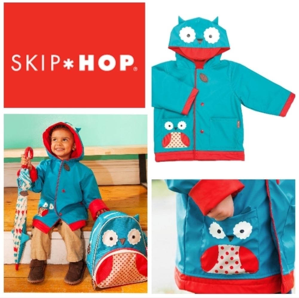 Skip Hop Zoo Little Kid-Toddler Hooded Raincoat for Girls, Owl, Blue. Size S